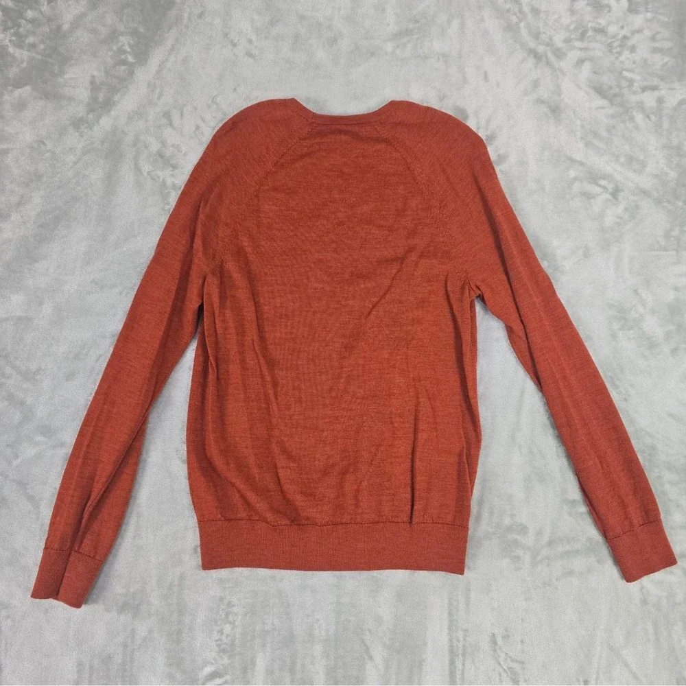 Banana Republic Mens 100% Merino Wool Pullover Knit Crewneck Sweater L Orange